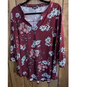 Othyroce Shirt Top 4X XXXX Maroon Pink White Floral Flowers Blouse Tunic Stretch